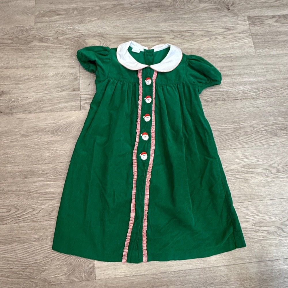 Edgehill Collection Girls Green Corduroy Santa Button Christmas Dress 6X